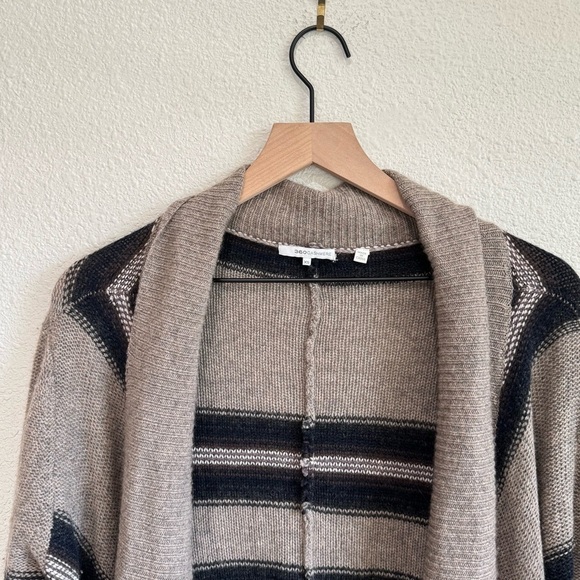 360 Cashmere Drape Front Long Cardigan Striped Sweater Brown XS Quiet Luxury - Picture 3 of 11